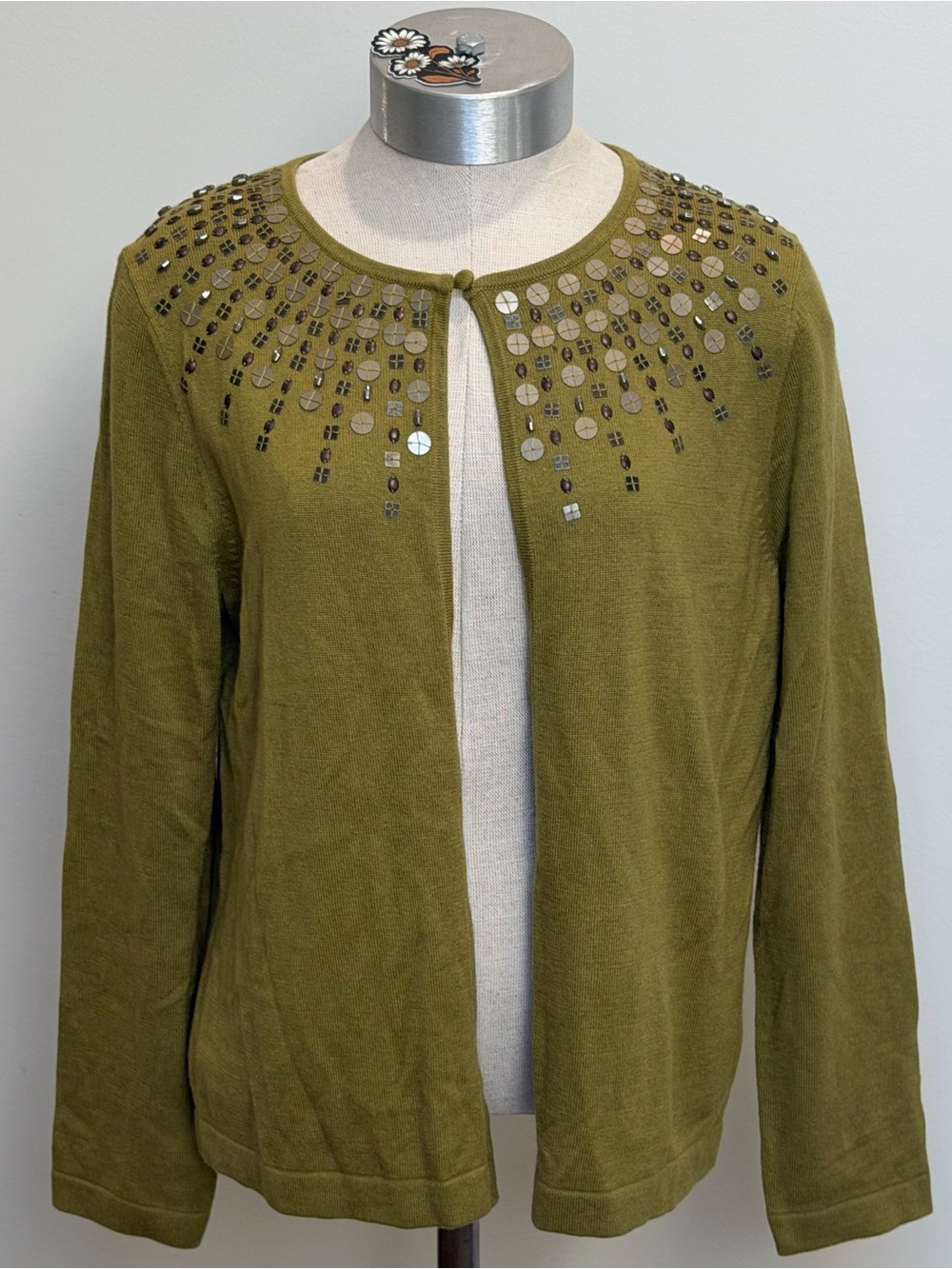 🍂Fabulous Fall Cardigan 
Embellished Olive Green Women's Cardigan Jacket